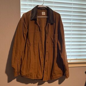 Zara Men's Tan Shirt Jacket with Corduroy Collar